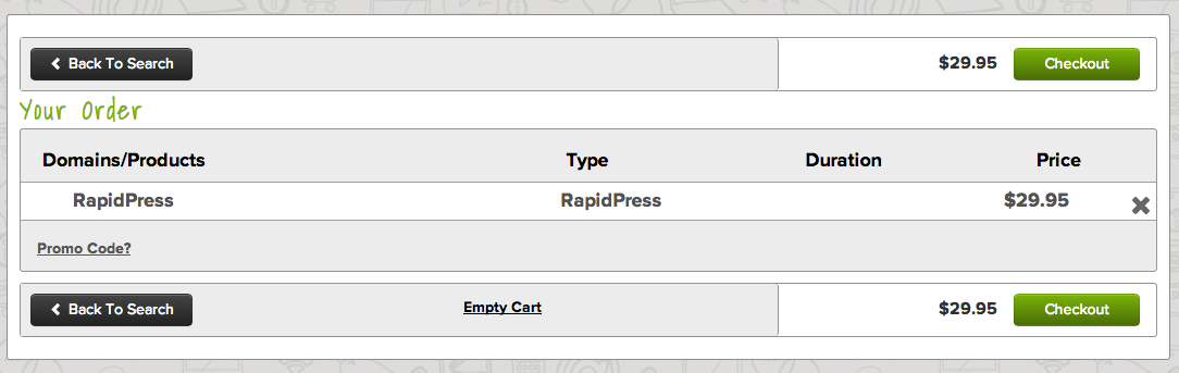 name.com shopping cart with RapidPress