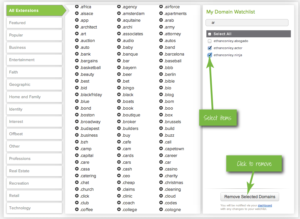 Managing your watchlist