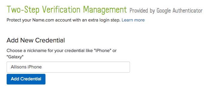 Add new credential screenshot