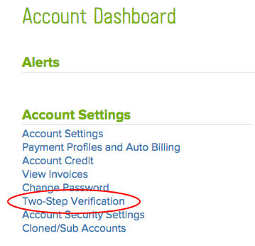 Account dashboard screenshot