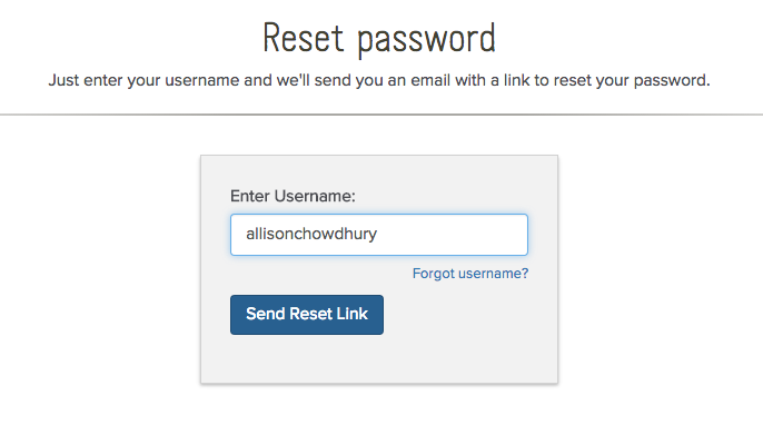 reset password page screenshot