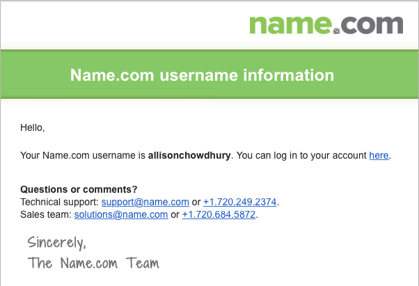 username email screenshot