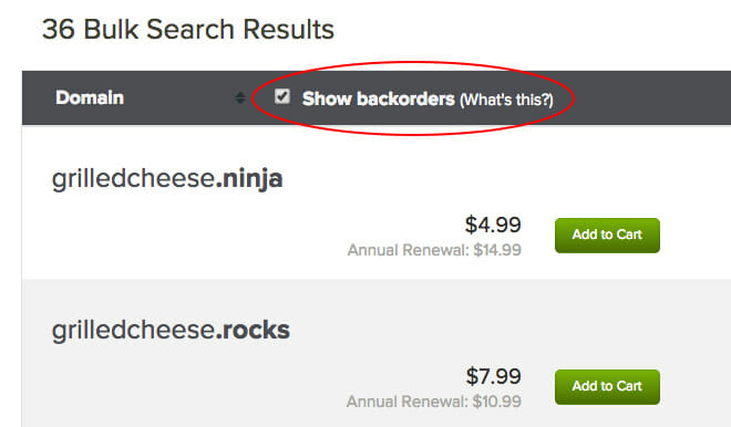 show backorders option screenshot