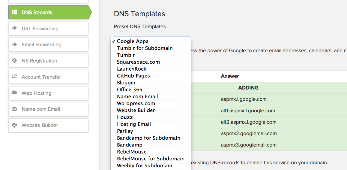 DNS Template screenshot