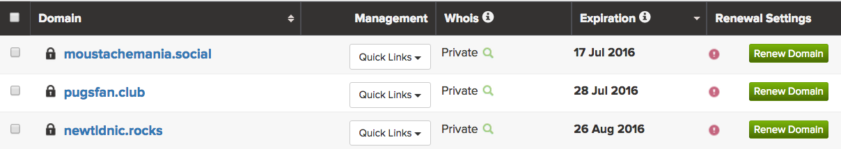 renew domain buttons screenshot