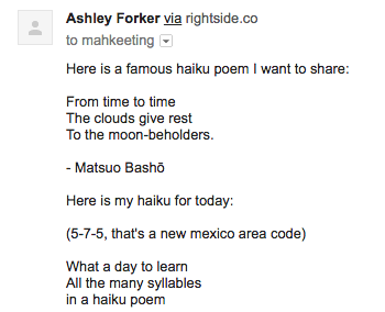 Ashley learns about haikus
