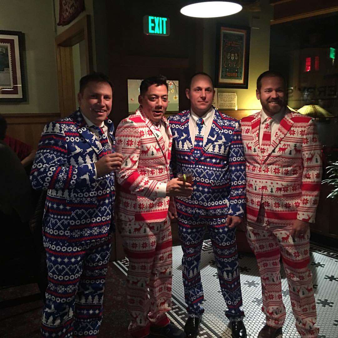 matching suits at the holiday party