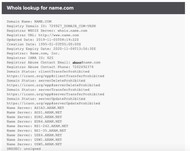 WHOIS: Retrieve information on a domain name